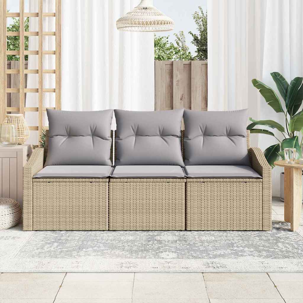 Ensemble de Canapés avec coussin 3 pcs Beige polyrotin
