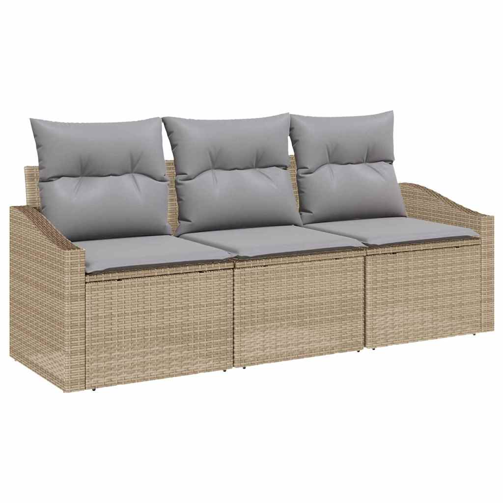 Ensemble de Canapés avec coussin 3 pcs Beige polyrotin