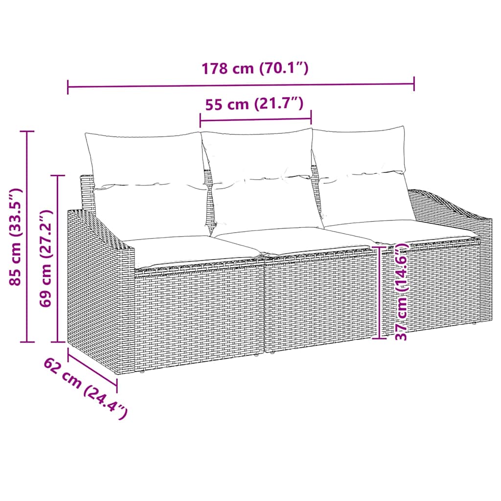 Ensemble de Canapés avec coussin 3 pcs Beige polyrotin
