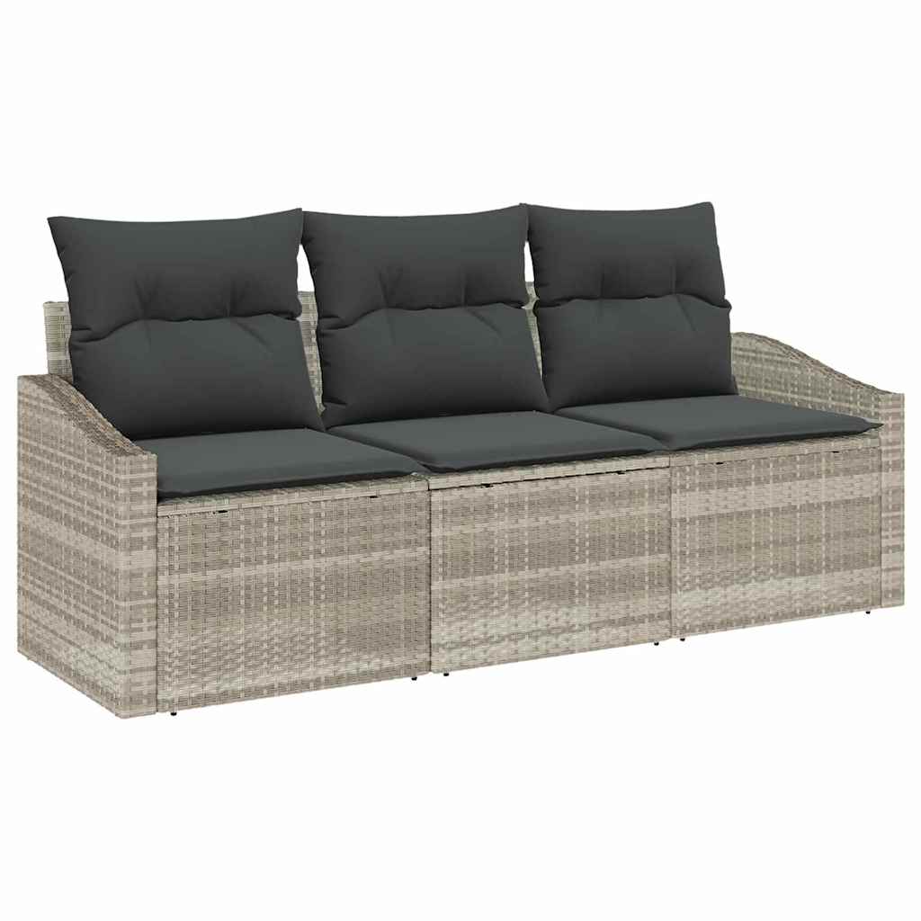 Ensemble de Canapés avec coussin 3 pcs Gris clair polyrotin