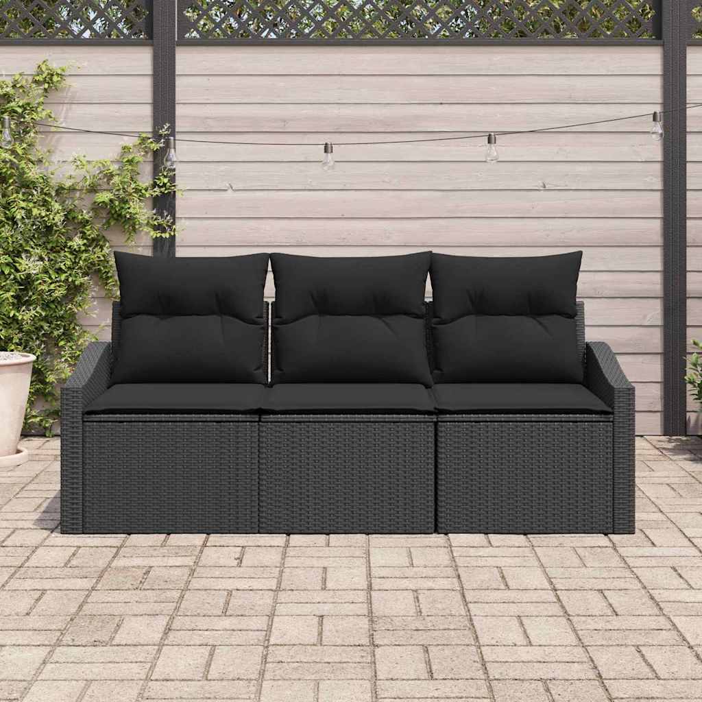 Ensemble de Canapés avec coussin 3 pcs Noir polyrotin