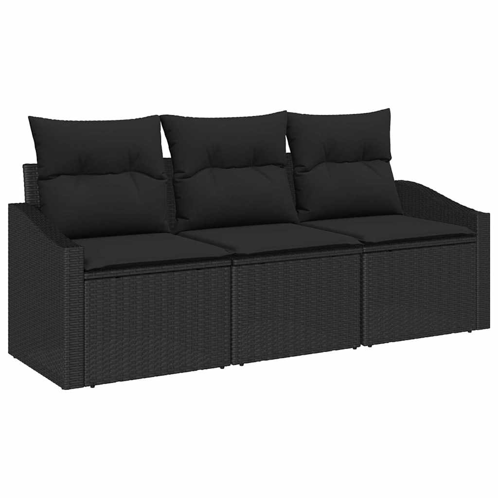 Ensemble de Canapés avec coussin 3 pcs Noir polyrotin