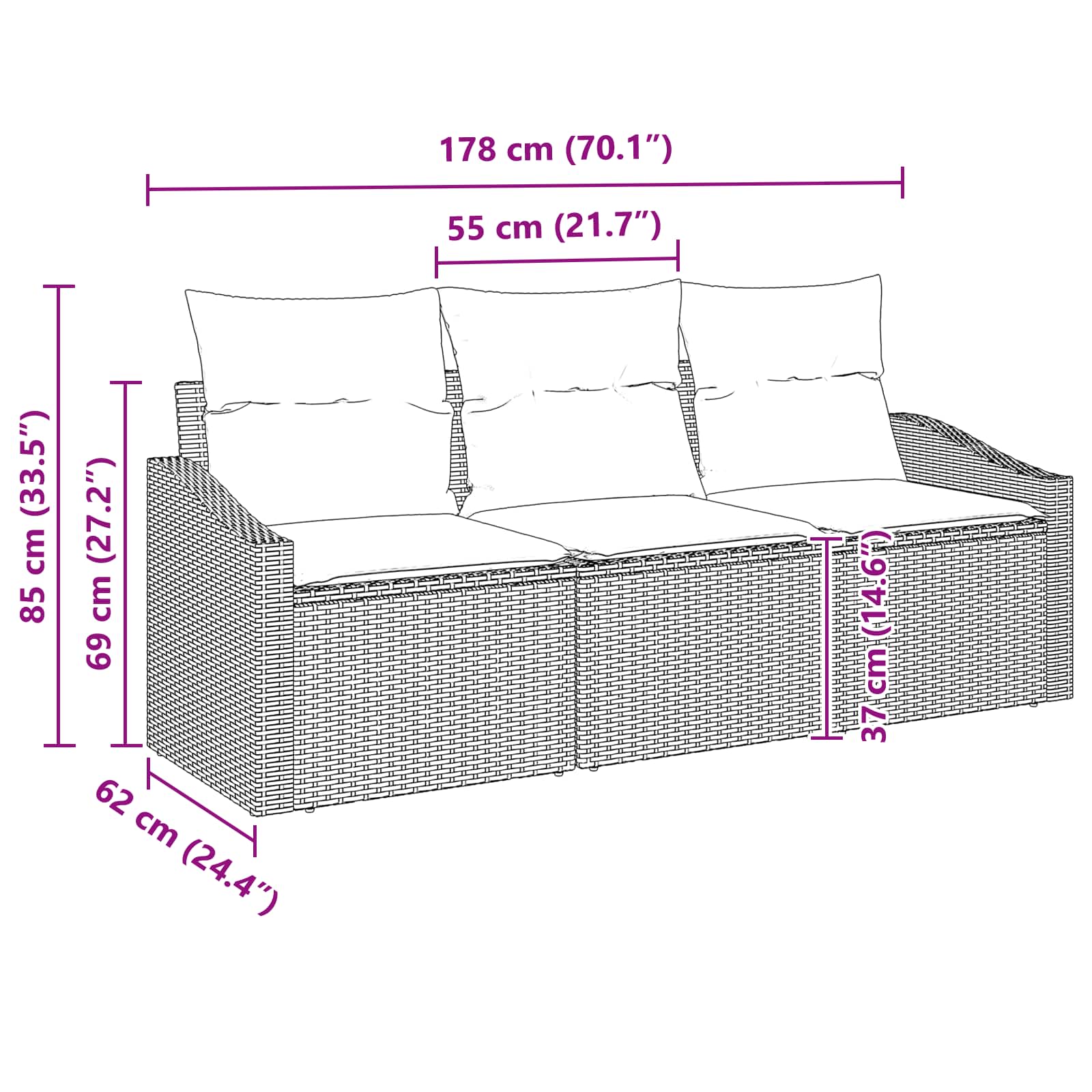 Ensemble de Canapés avec coussin 3 pcs Noir polyrotin