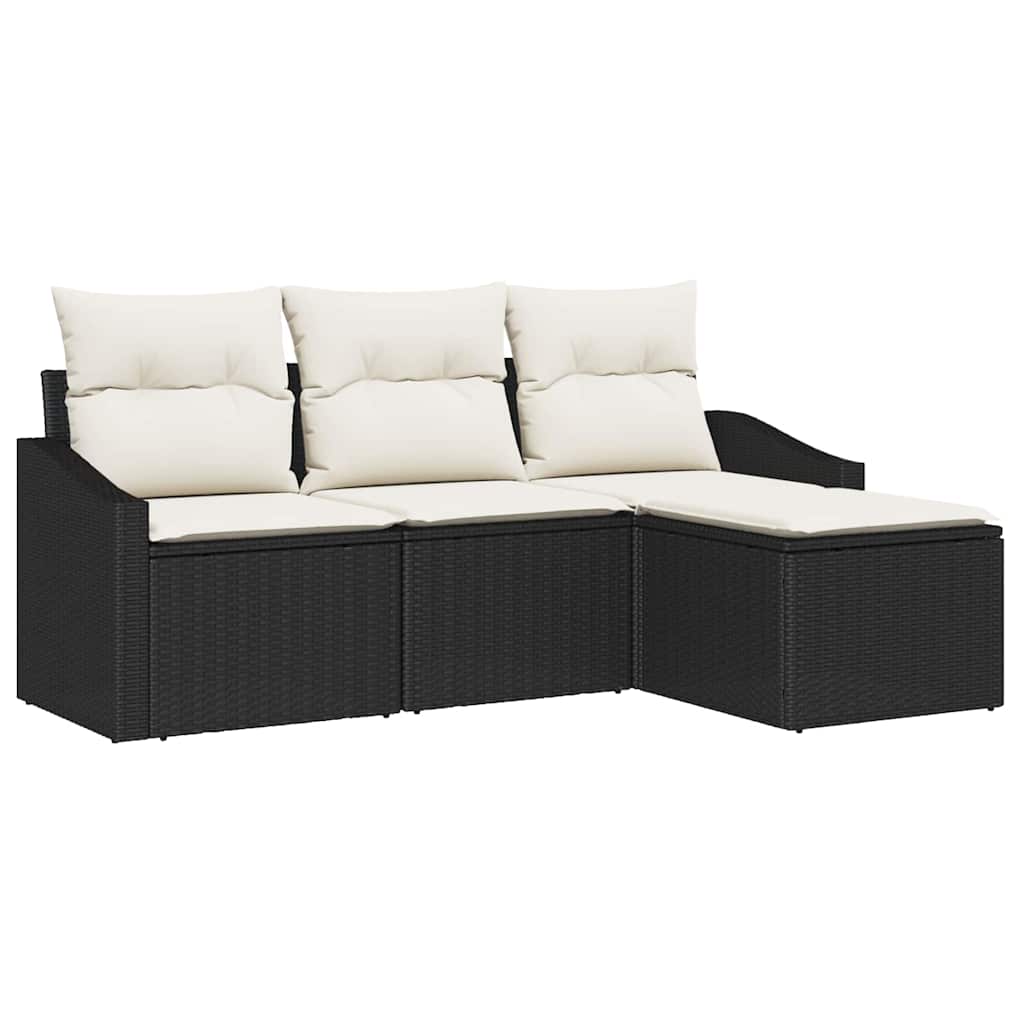 Ensemble de Canapés avec coussin 4 pcs Noir polyrotin
