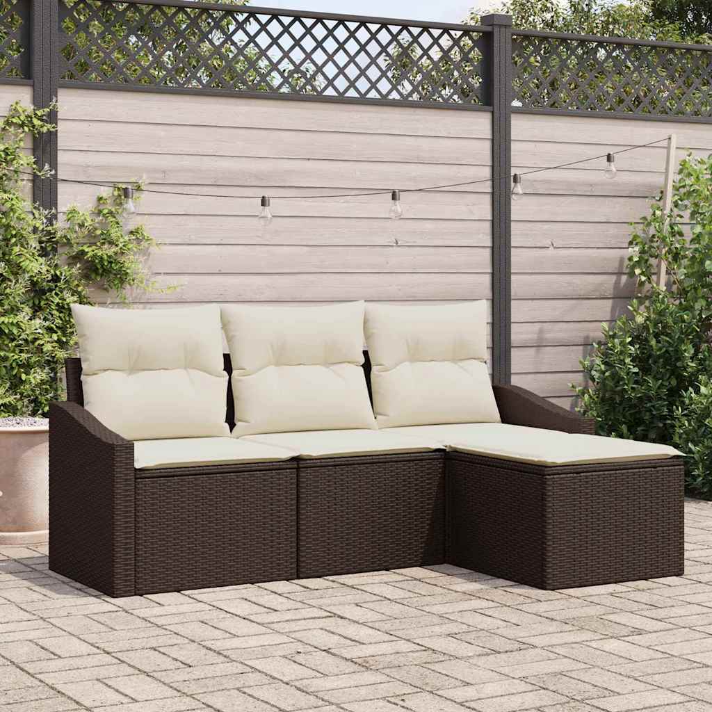 Ensemble de Canapés avec coussin 4 pcs Marron polyrotin