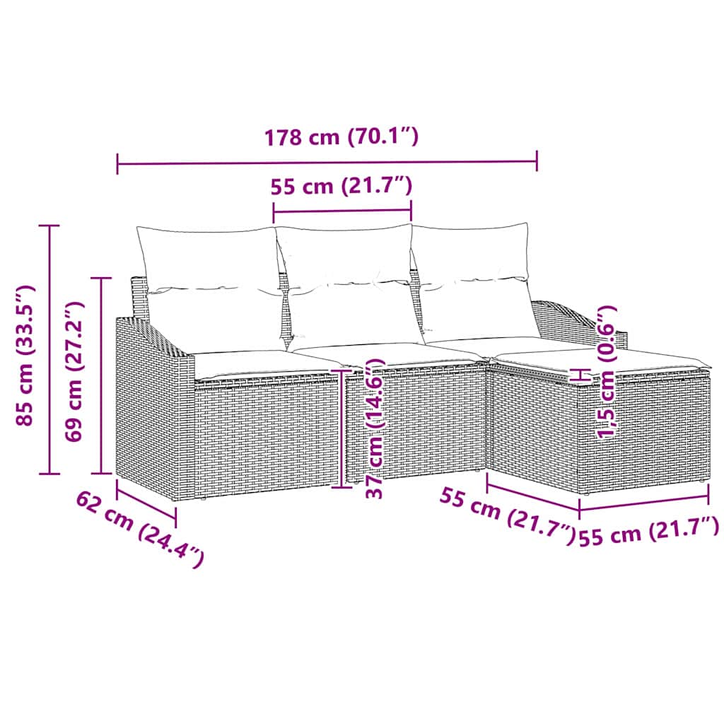 Ensemble de Canapés avec coussin 4 pcs Gris polyrotin