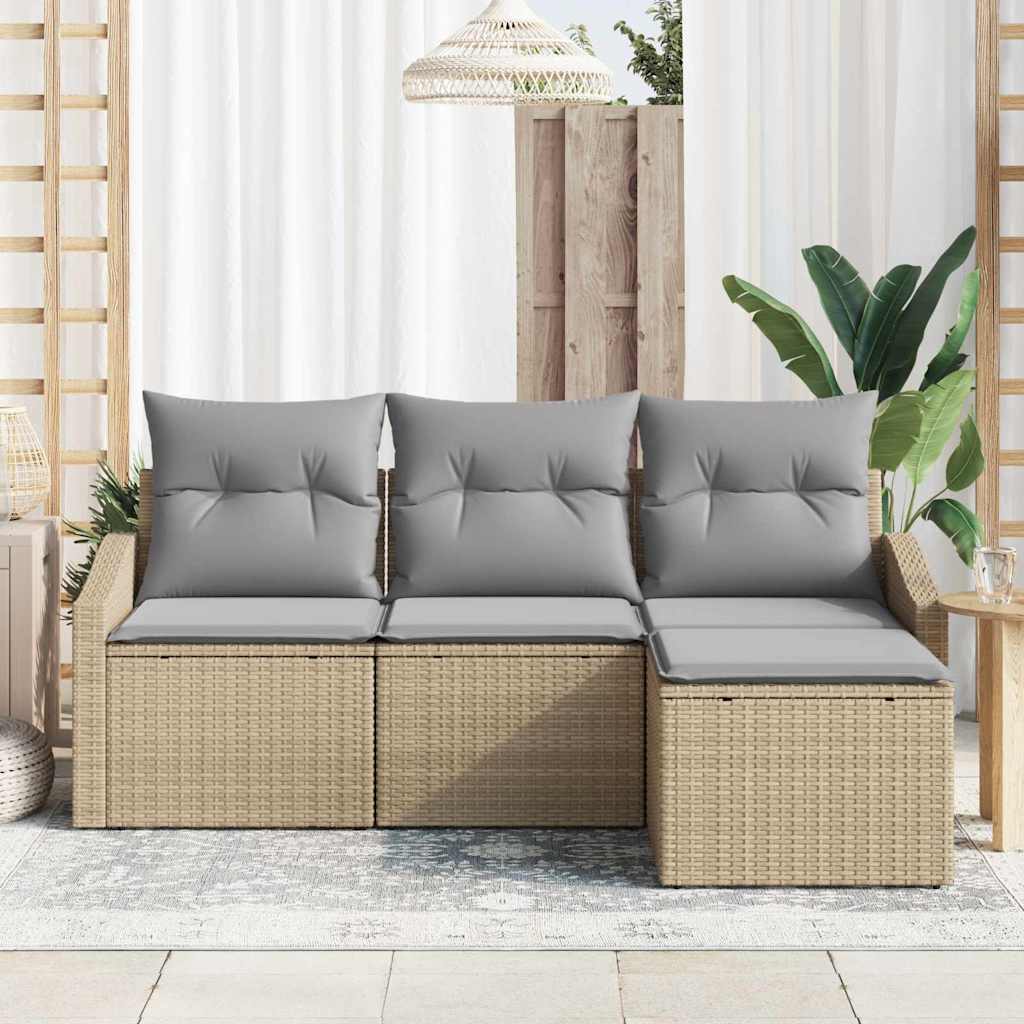 Ensemble de Canapés avec coussin 4 pcs Beige polyrotin
