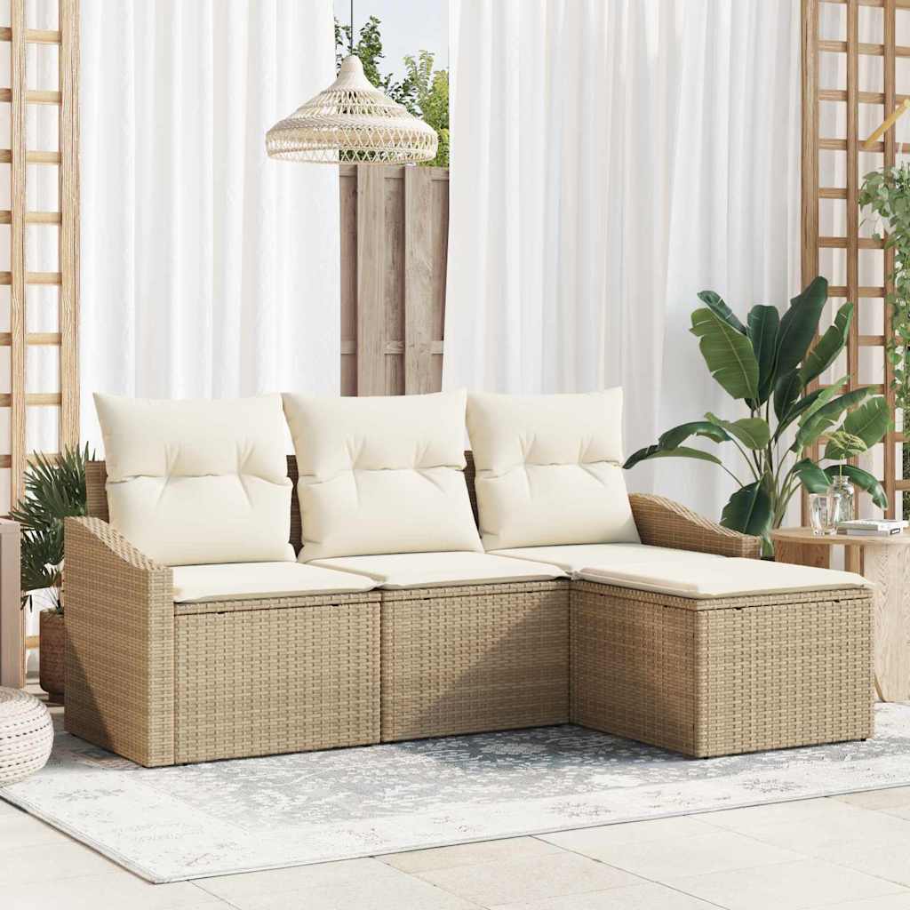 Ensemble de Canapés avec coussin 4 pcs Beige polyrotin
