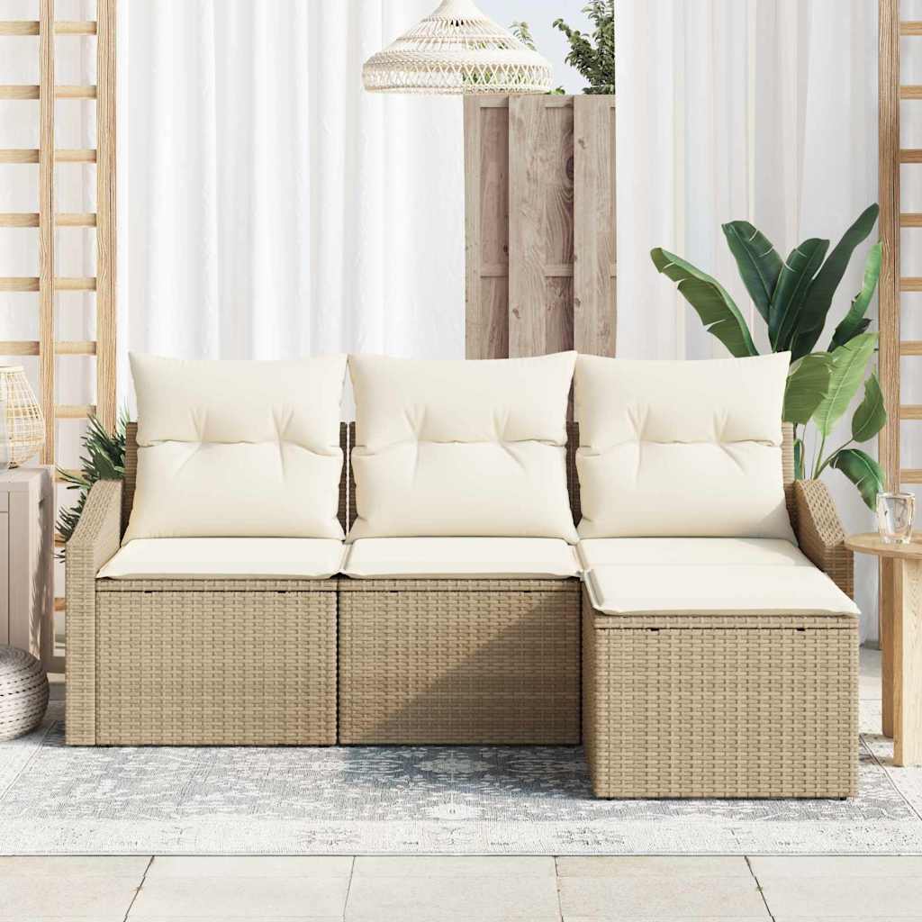Ensemble de Canapés avec coussin 4 pcs Beige polyrotin
