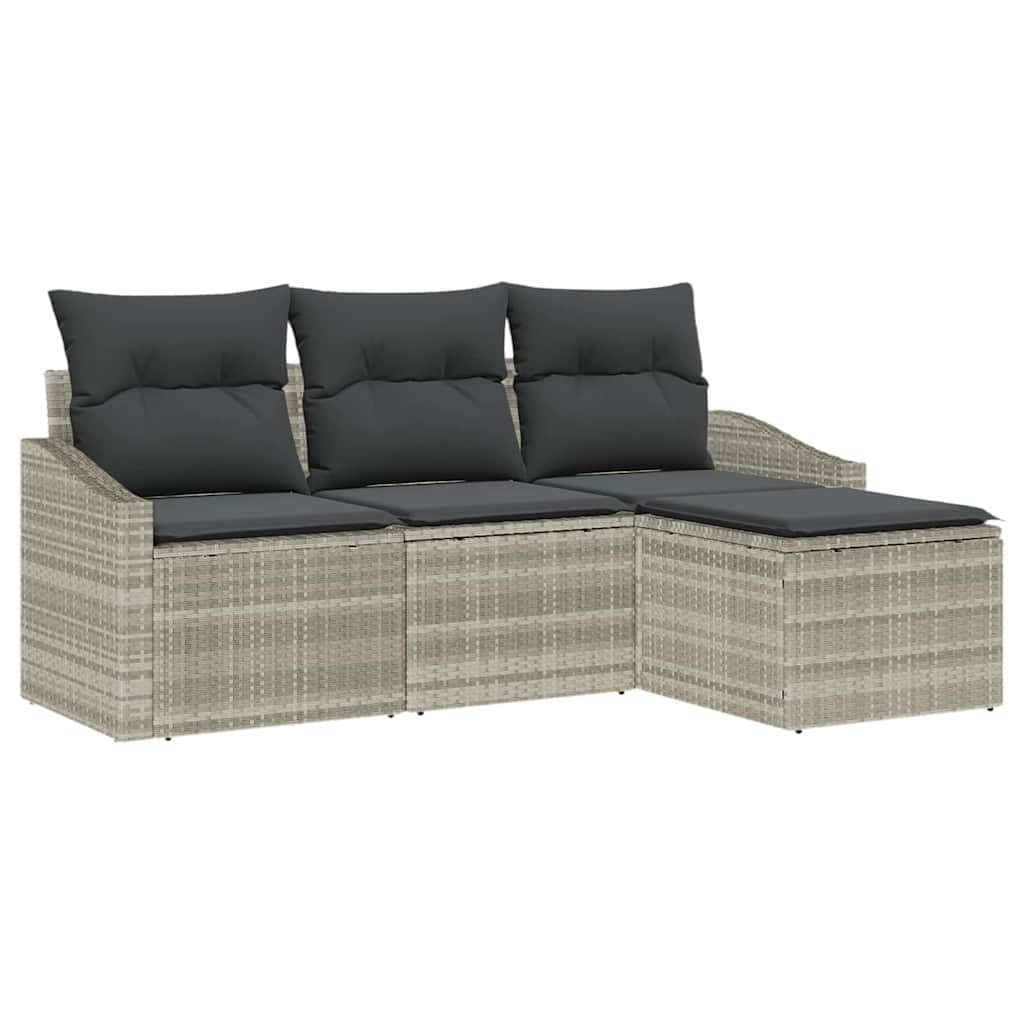 Ensemble de Canapés avec coussin 4 pcs Gris clair polyrotin
