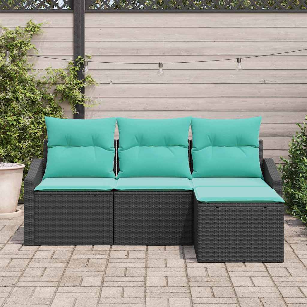 Ensemble de Canapés avec coussin 4 pcs Noir polyrotin