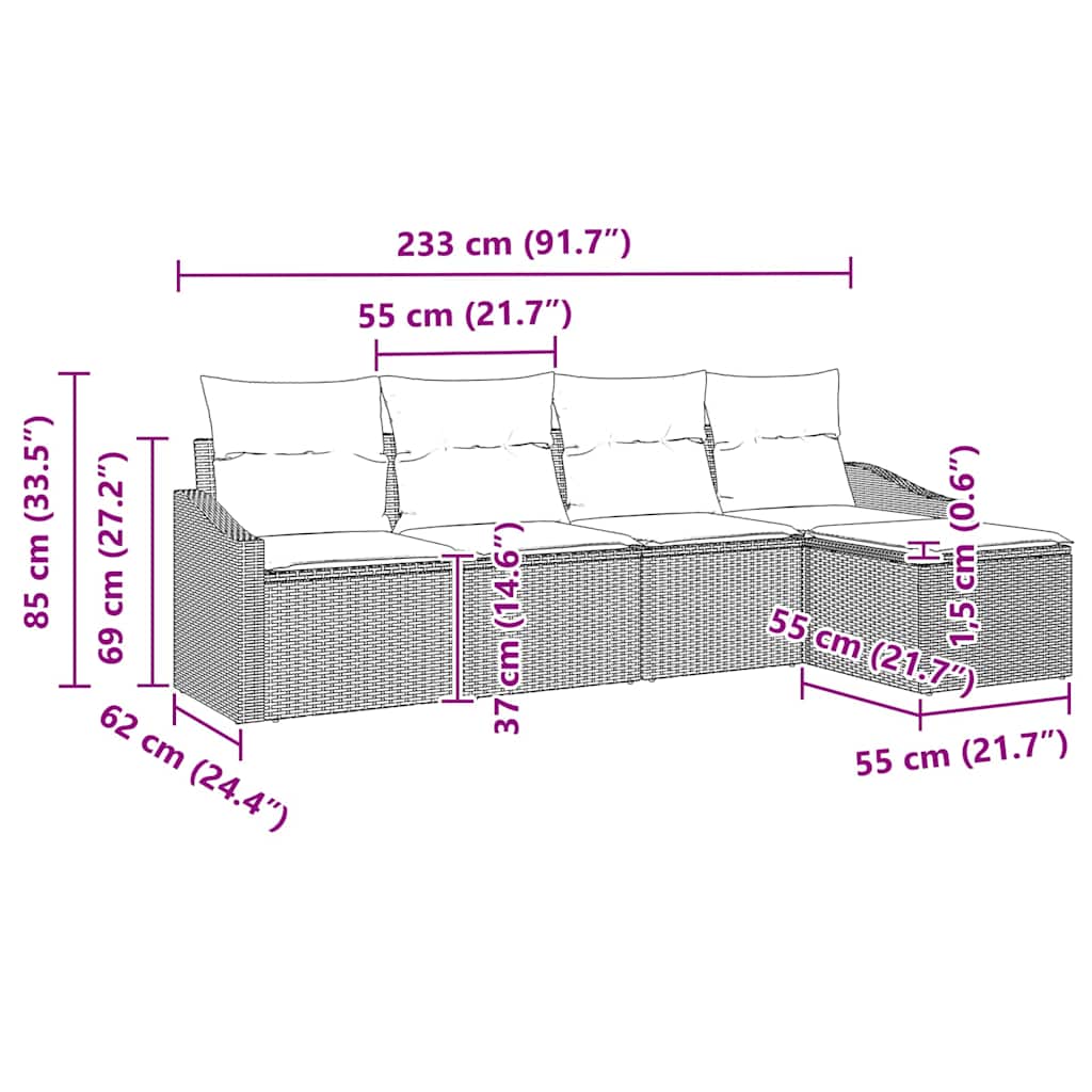 Ensemble de Canapés avec coussin 5 pcs Noir polyrotin
