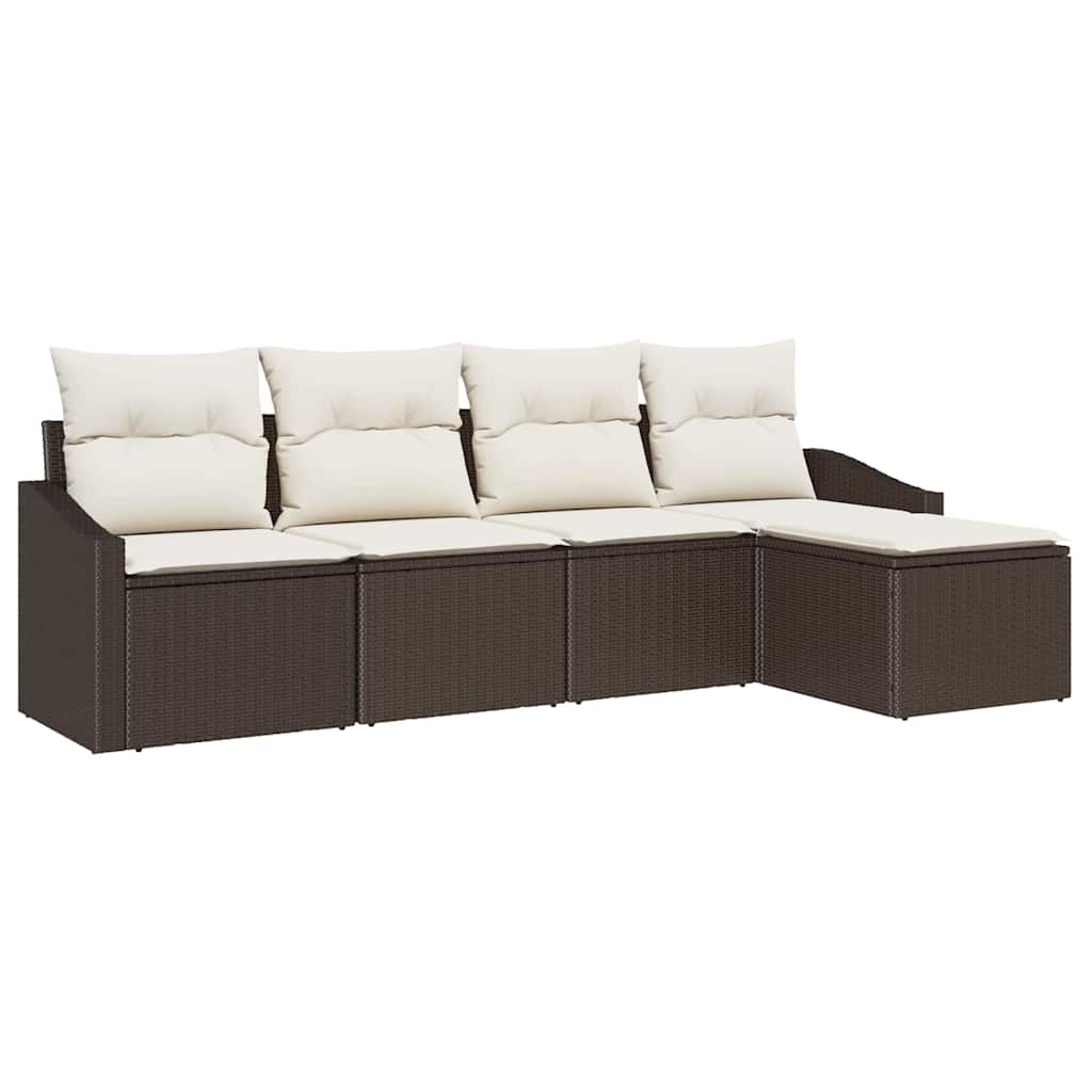 Ensemble de Canapés avec coussin 5 pcs Marron polyrotin