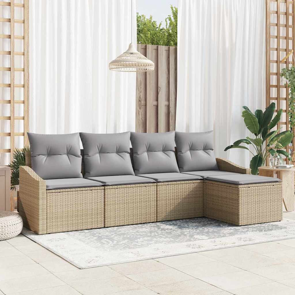 Ensemble de Canapés avec coussin 5 pcs Beige polyrotin