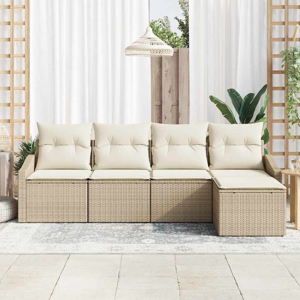 Ensemble de Canapés avec coussin 5 pcs Beige polyrotin