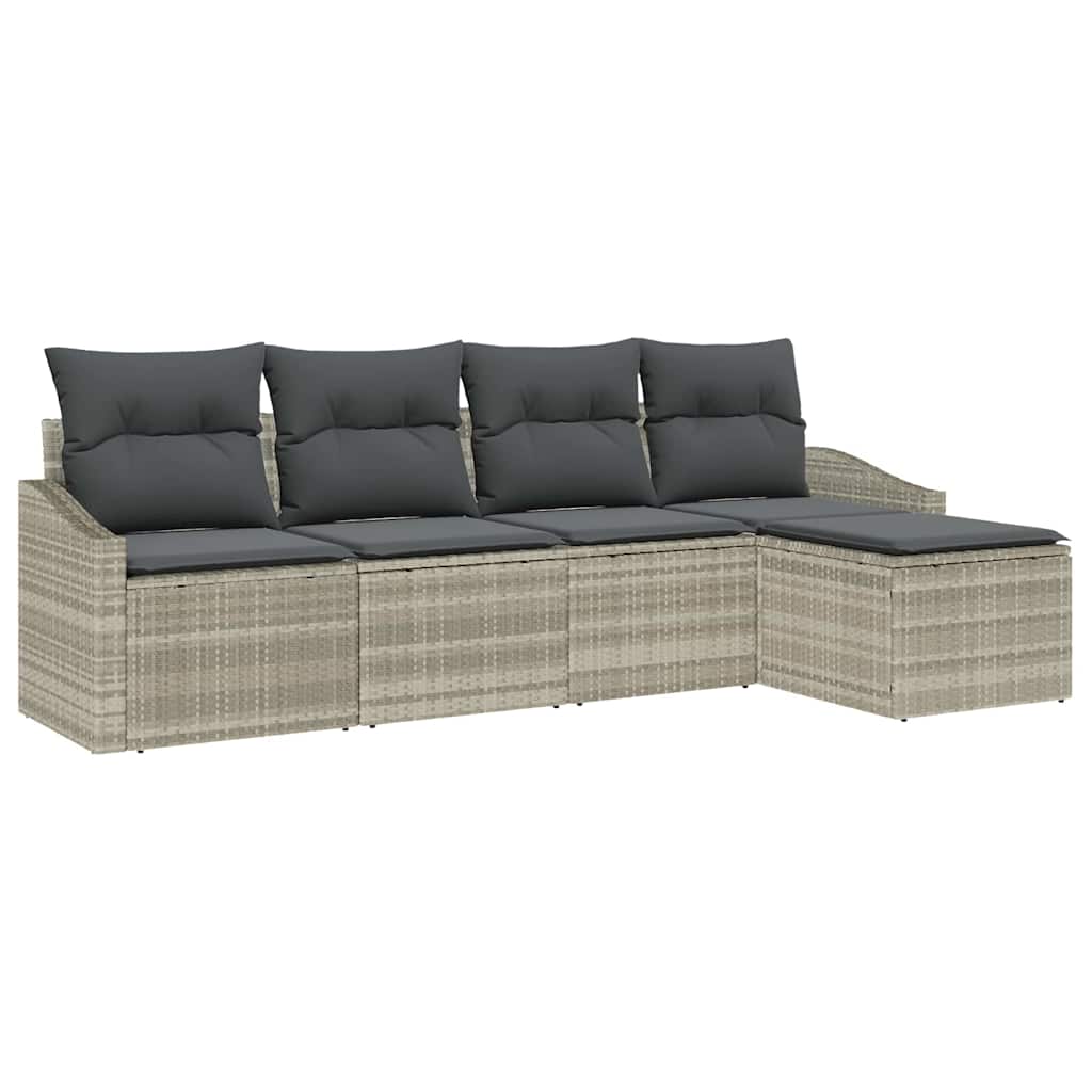 Ensemble de Canapés avec coussin 5 pcs Gris clair polyrotin