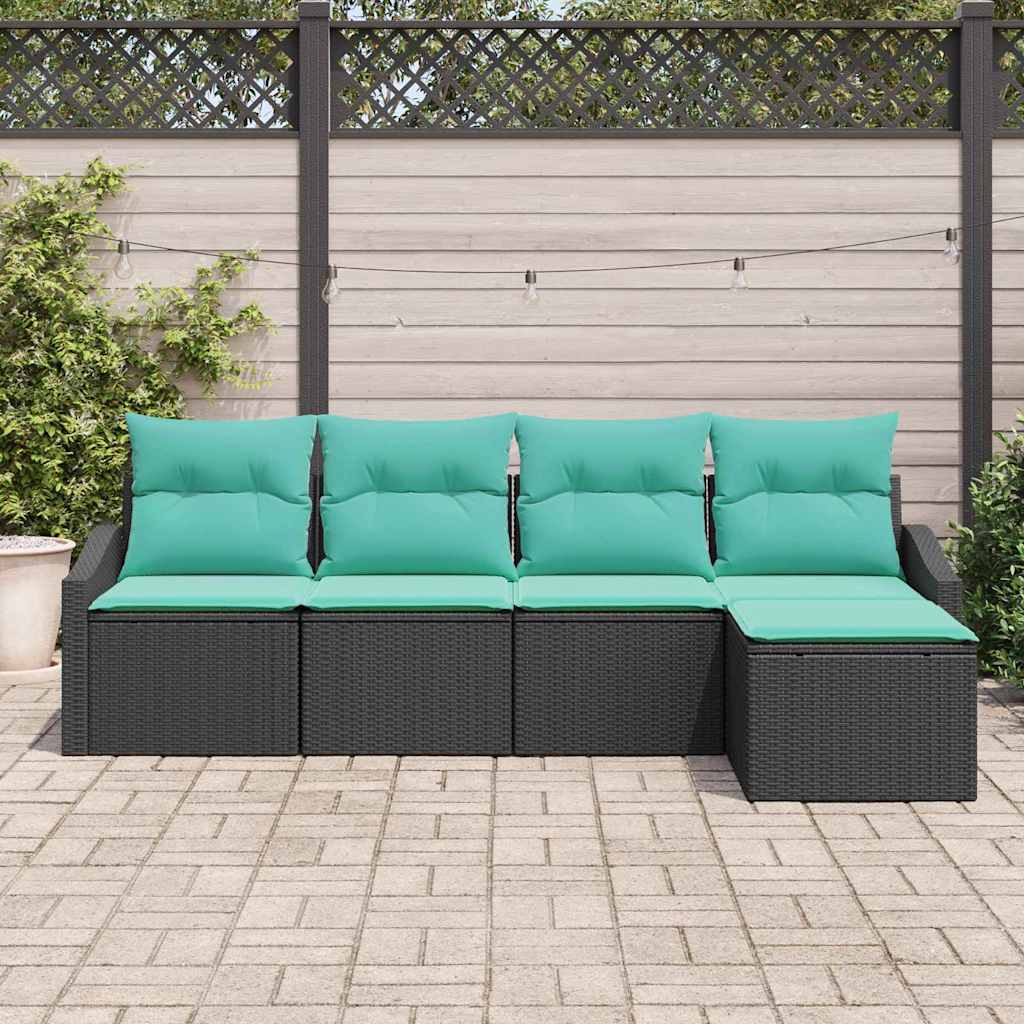 Ensemble de Canapés avec coussin 5 pcs Noir polyrotin