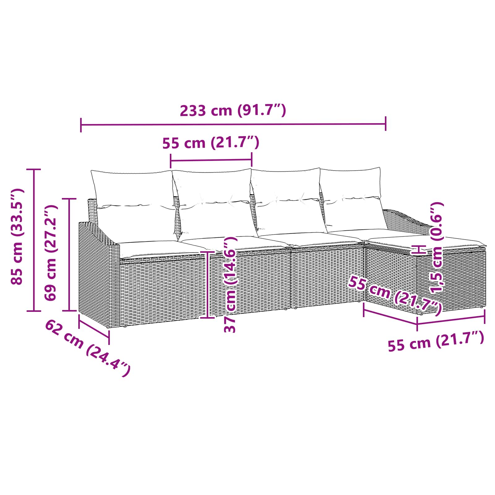 Ensemble de Canapés avec coussin 5 pcs Noir polyrotin