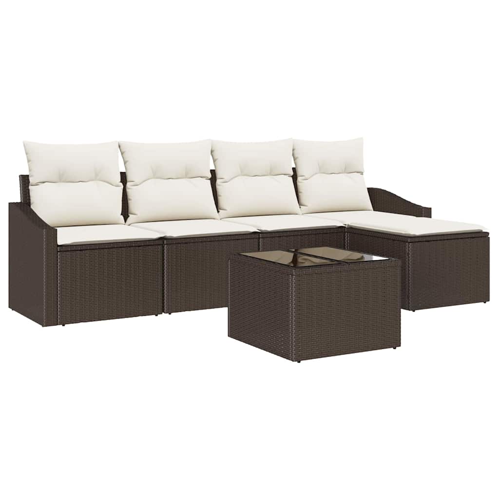 Ensemble de Canapés avec coussin 6 pcs Marron polyrotin