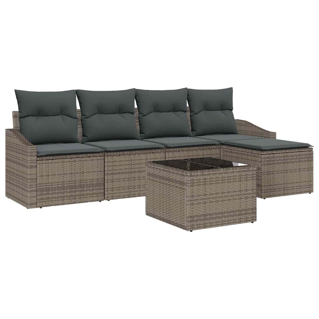 Ensemble de Canapés avec coussin 6 pcs Gris polyrotin