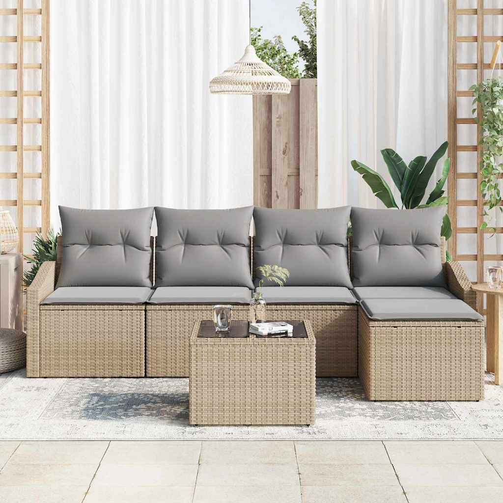 Ensemble de Canapés avec coussin 6 pcs Beige polyrotin
