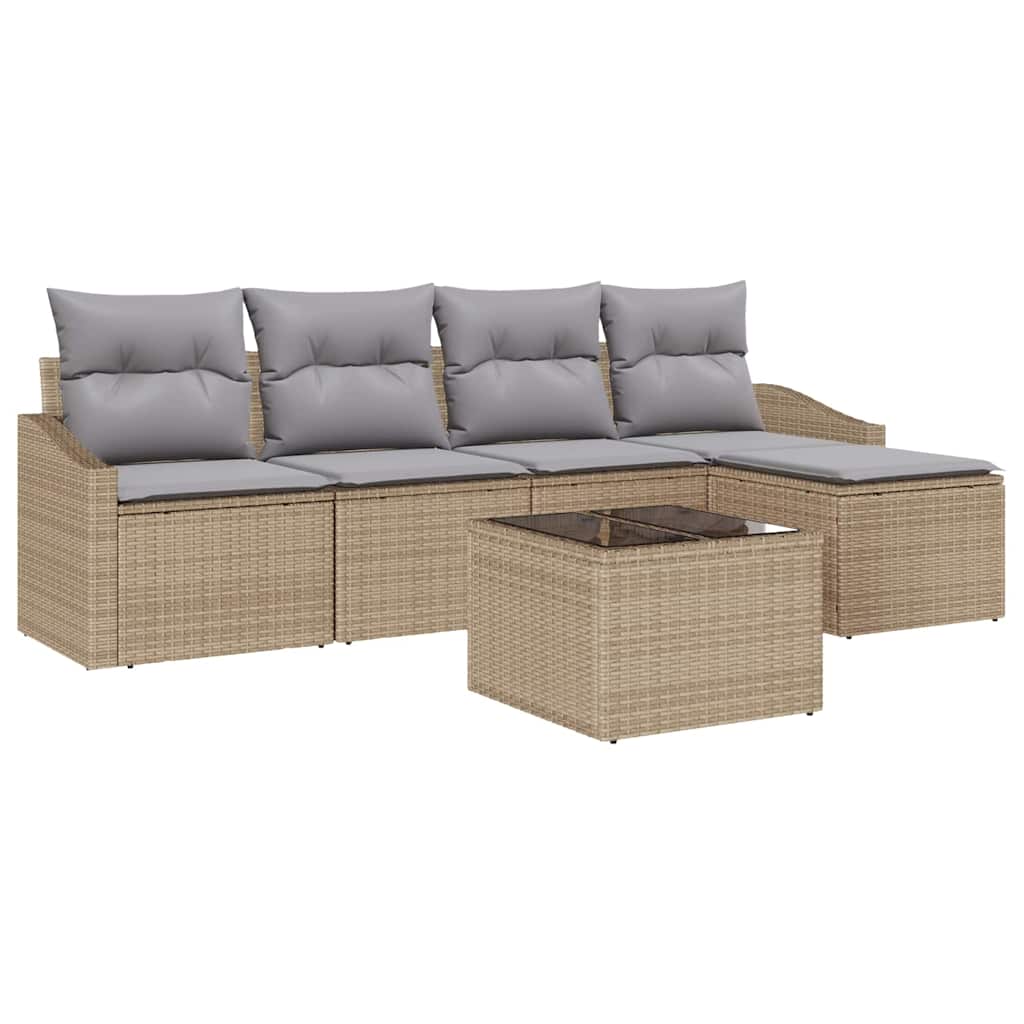 Ensemble de Canapés avec coussin 6 pcs Beige polyrotin