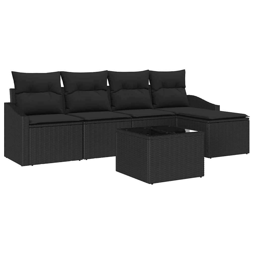 Ensemble de Canapés avec coussin 6 pcs Noir polyrotin