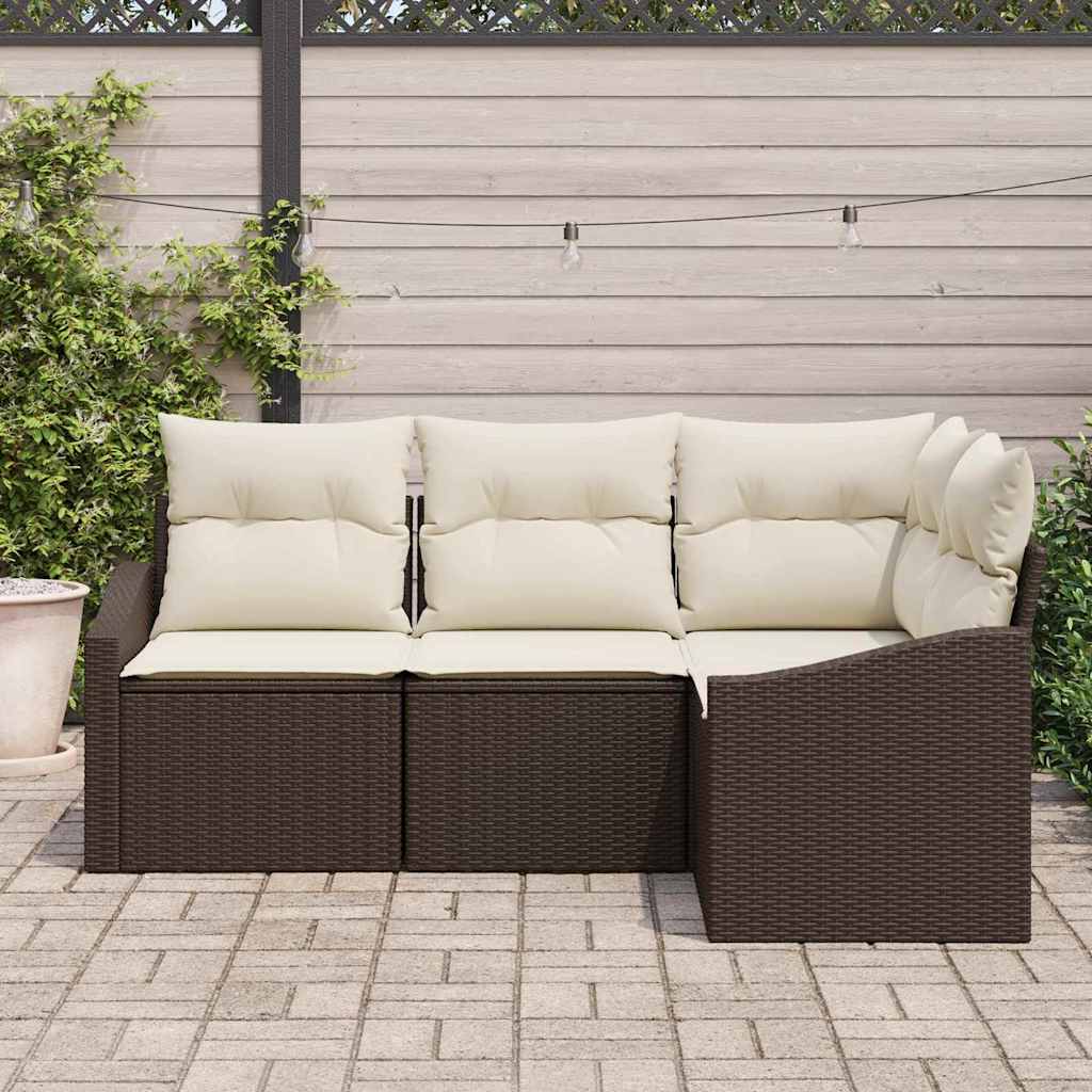 Ensemble de Canapés avec coussin 4 pcs Marron polyrotin