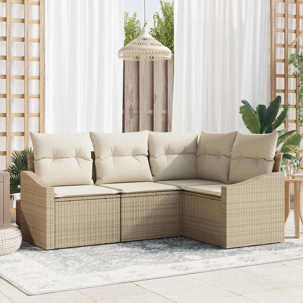 Ensemble de Canapés avec coussin 4 pcs Beige polyrotin