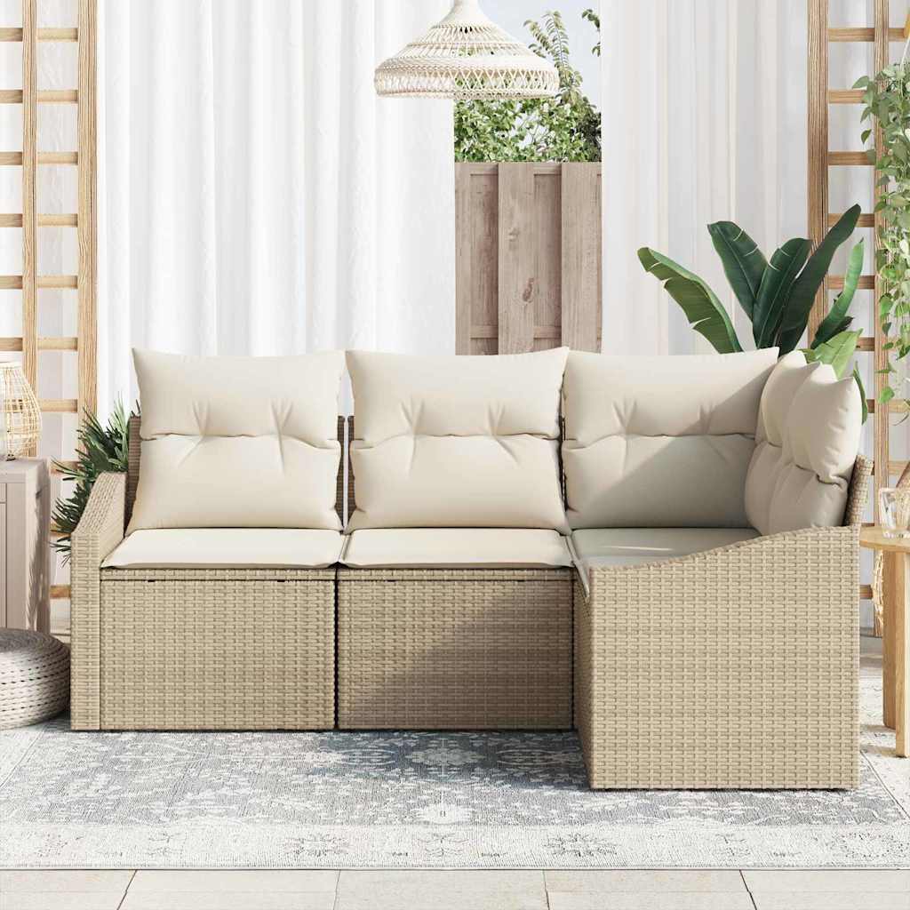 Ensemble de Canapés avec coussin 4 pcs Beige polyrotin