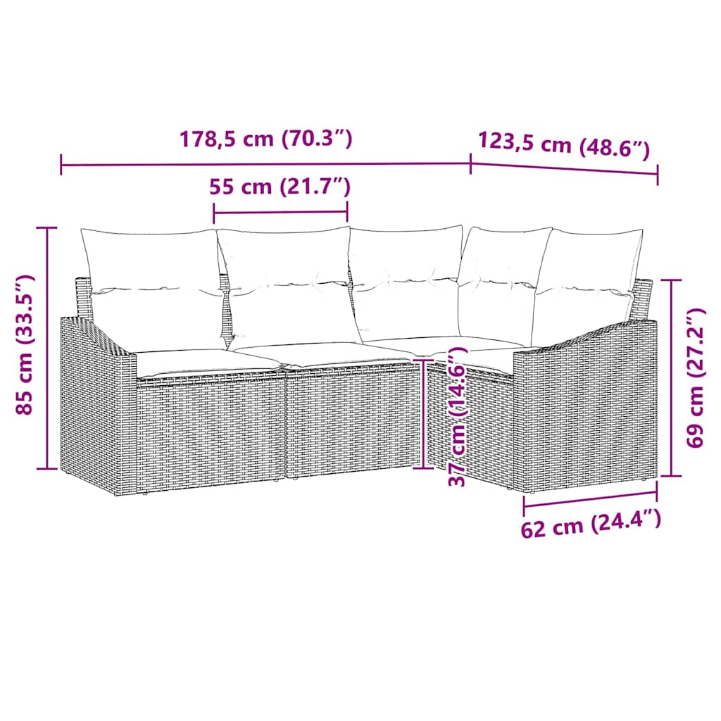 Ensemble de Canapés avec coussin 4 pcs Gris clair polyrotin