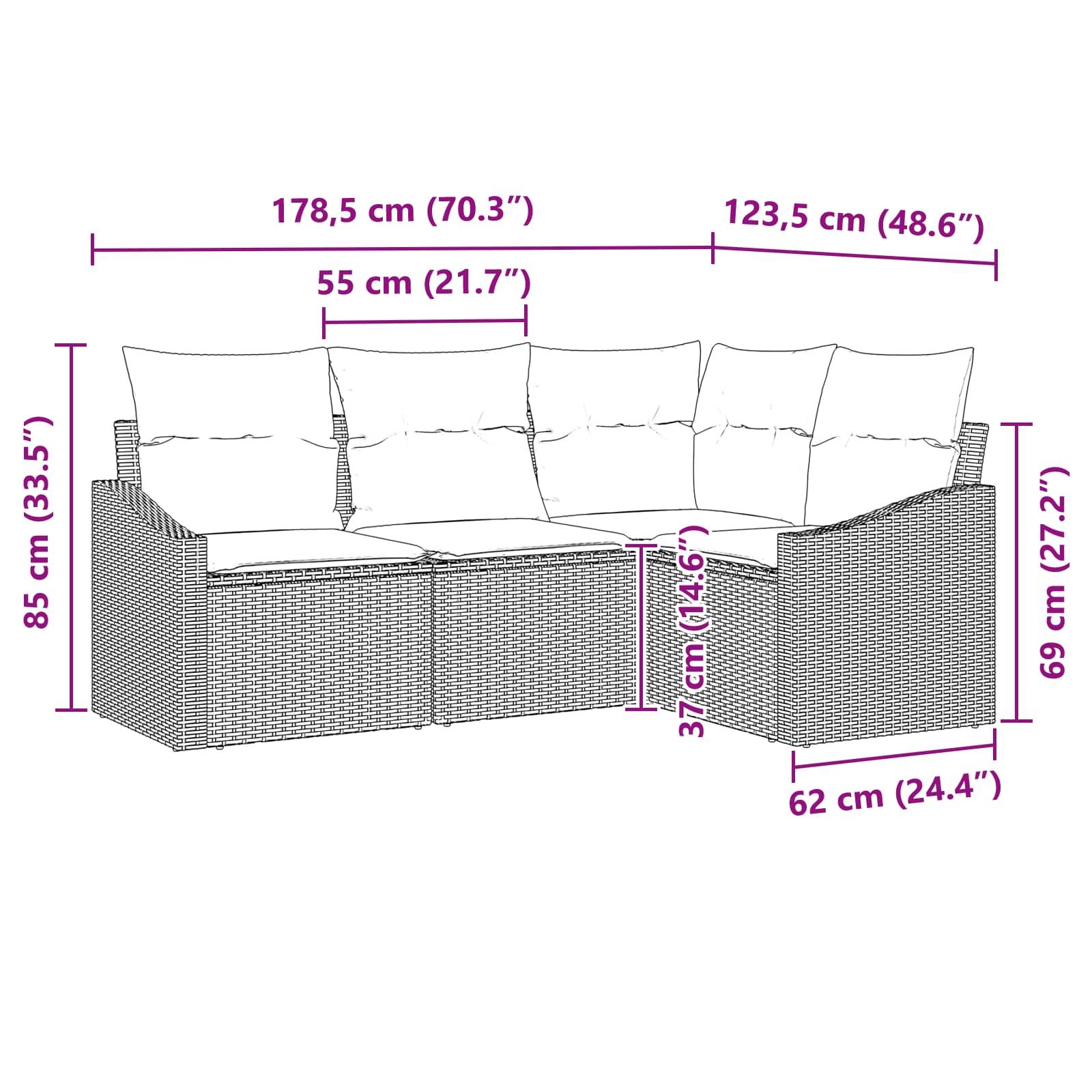 Ensemble de Canapés avec coussin 4 pcs Noir polyrotin