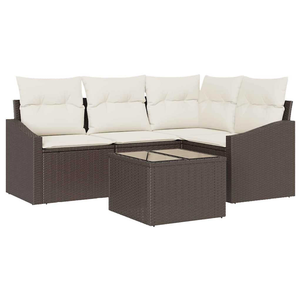 Ensemble de Canapés avec coussin 5 pcs Marron polyrotin