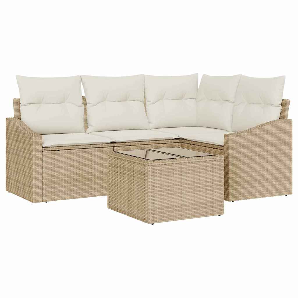 Ensemble de Canapés avec coussin 5 pcs Beige polyrotin