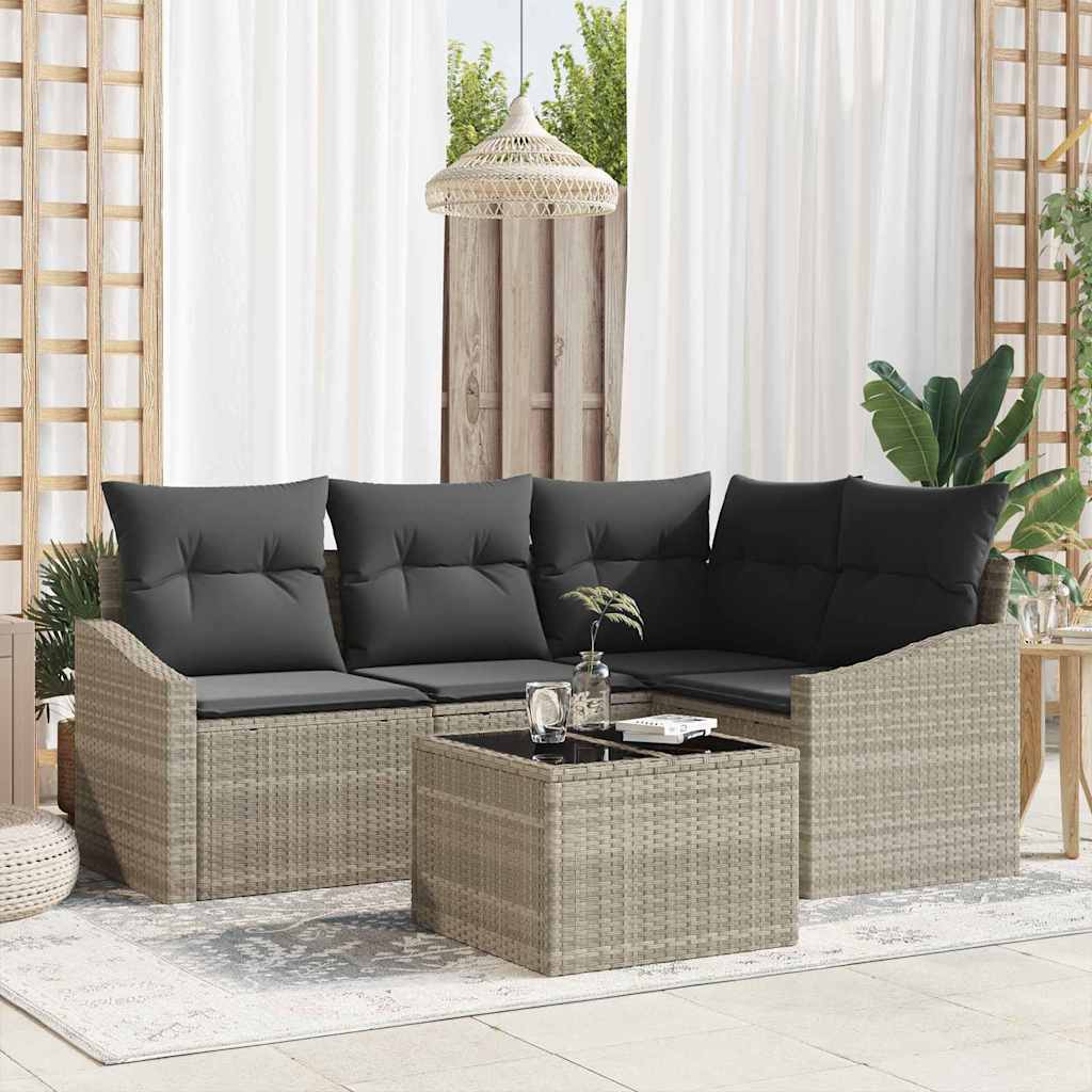 Ensemble de Canapés avec coussin 5 pcs Gris clair polyrotin