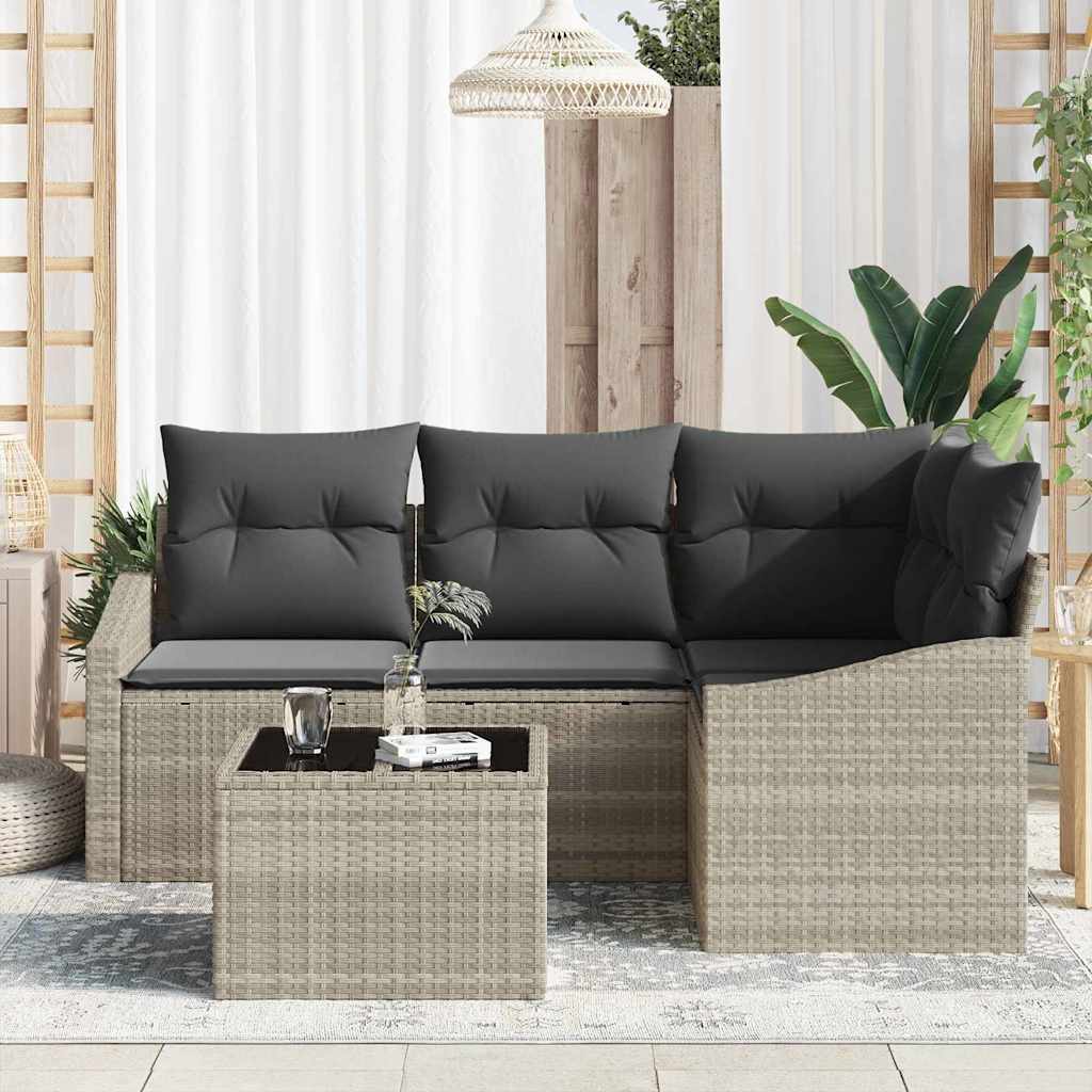 Ensemble de Canapés avec coussin 5 pcs Gris clair polyrotin
