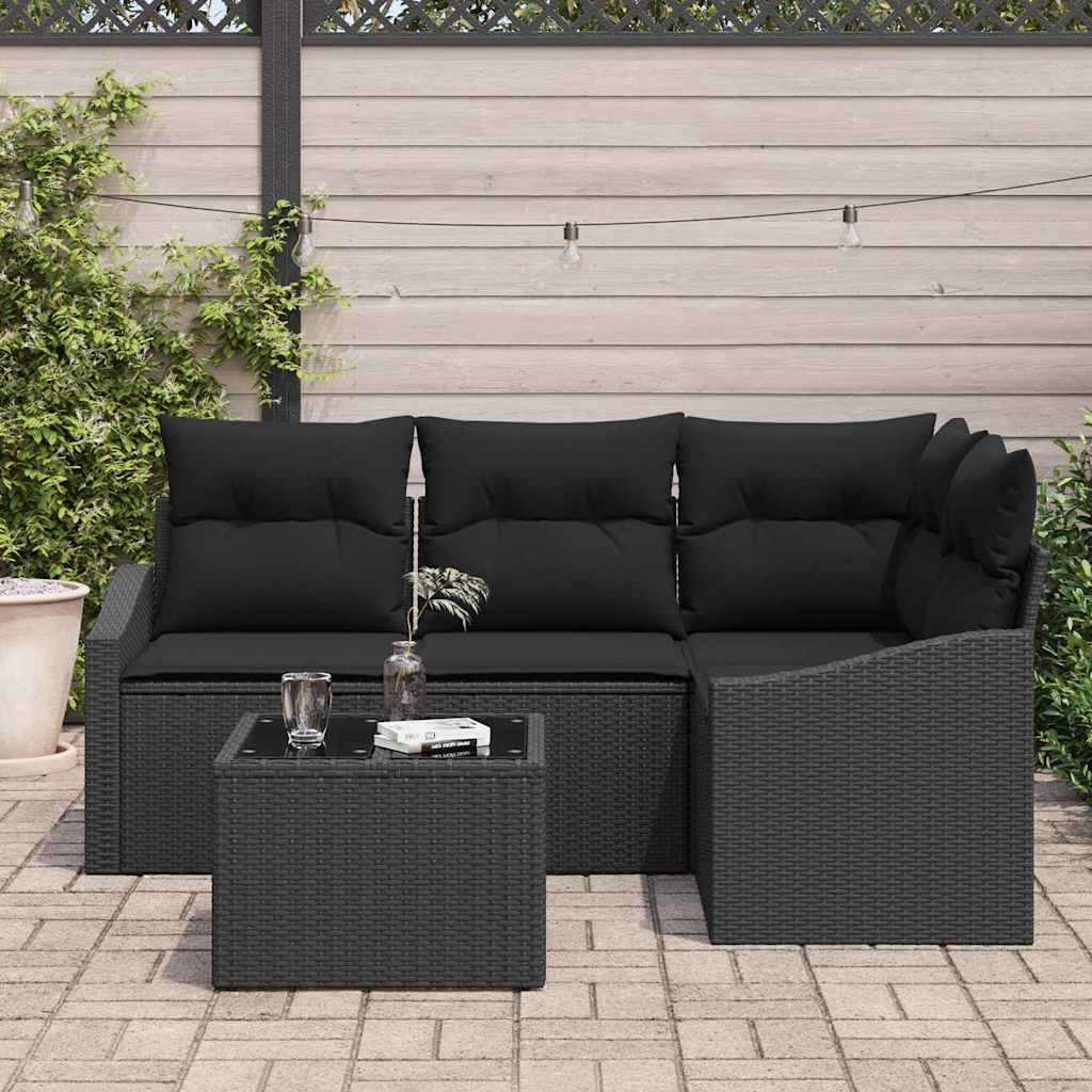 Ensemble de Canapés avec coussin 5 pcs Noir polyrotin