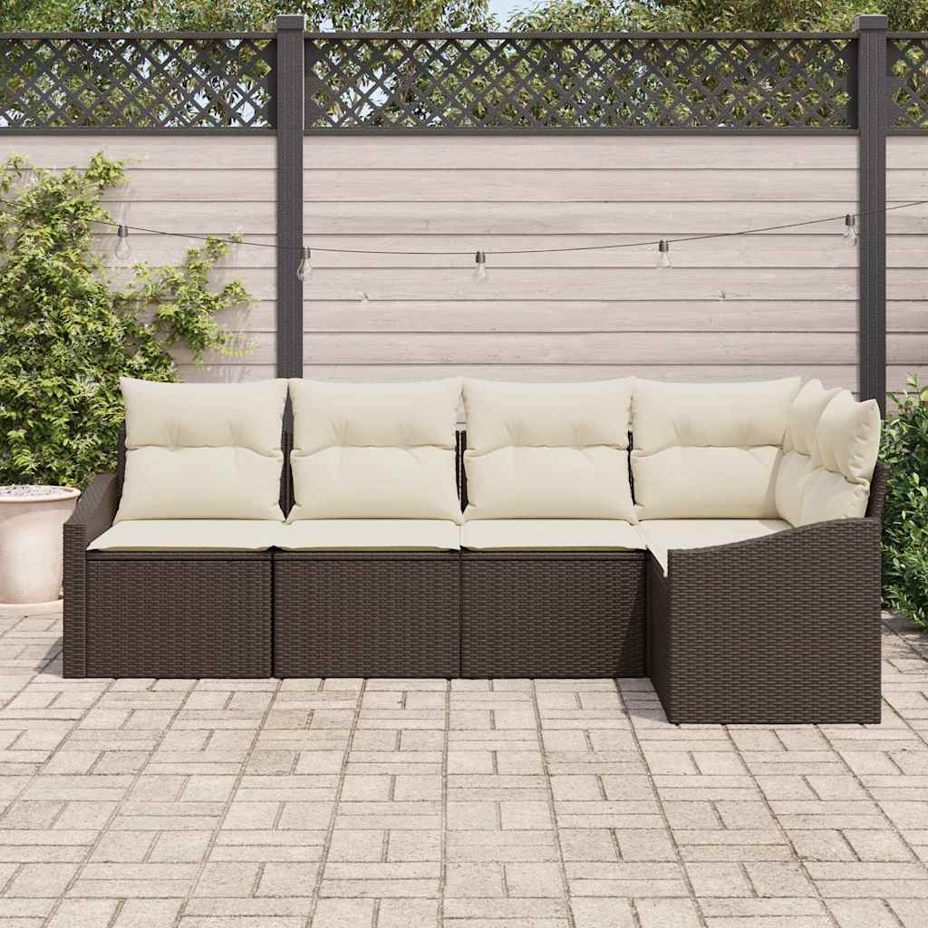 Ensemble de Canapés avec coussin 5 pcs Marron polyrotin