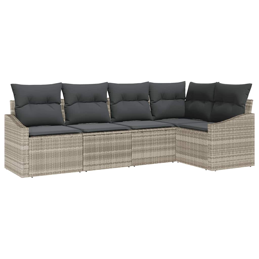 Ensemble de Canapés avec coussin 5 pcs Gris clair polyrotin