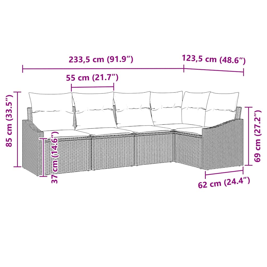Ensemble de Canapés avec coussin 5 pcs Gris clair polyrotin
