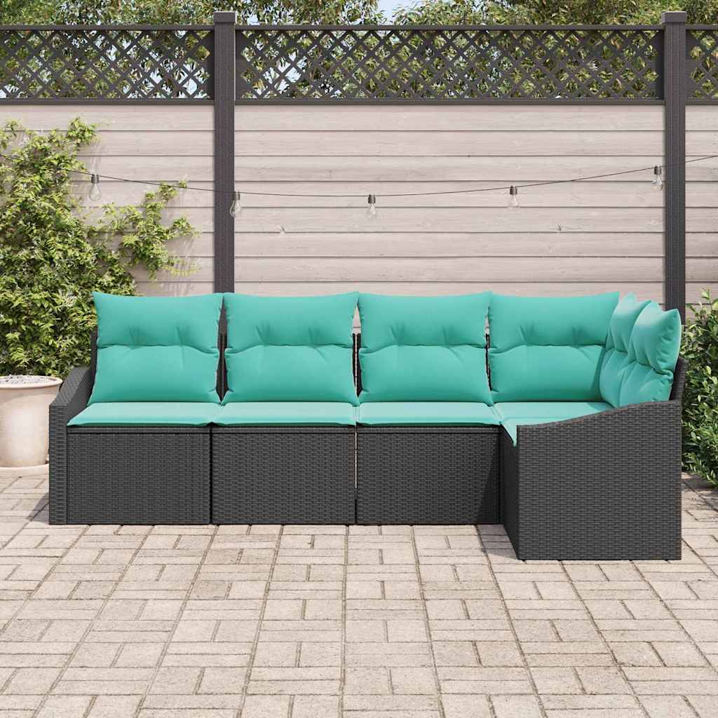 Ensemble de Canapés avec coussin 5 pcs Noir polyrotin