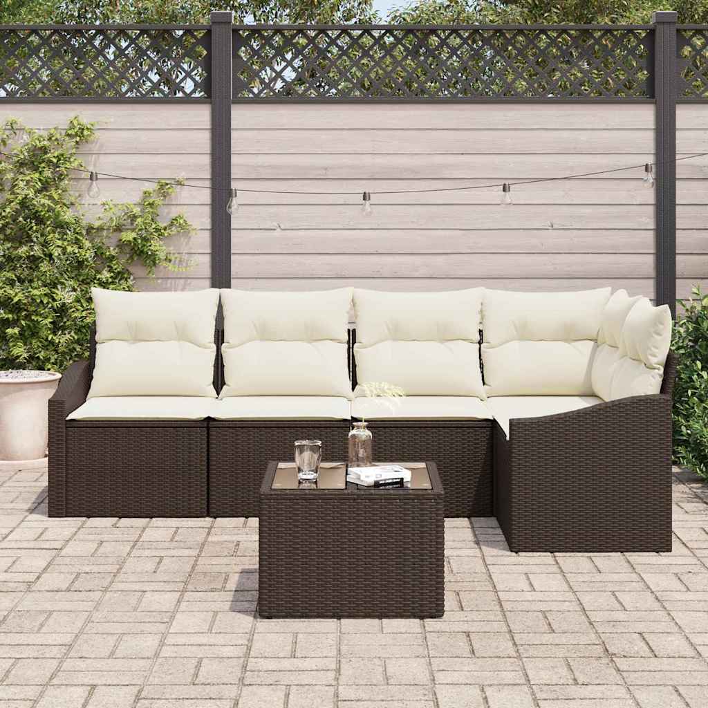 Ensemble de Canapés avec coussin 6 pcs Marron polyrotin
