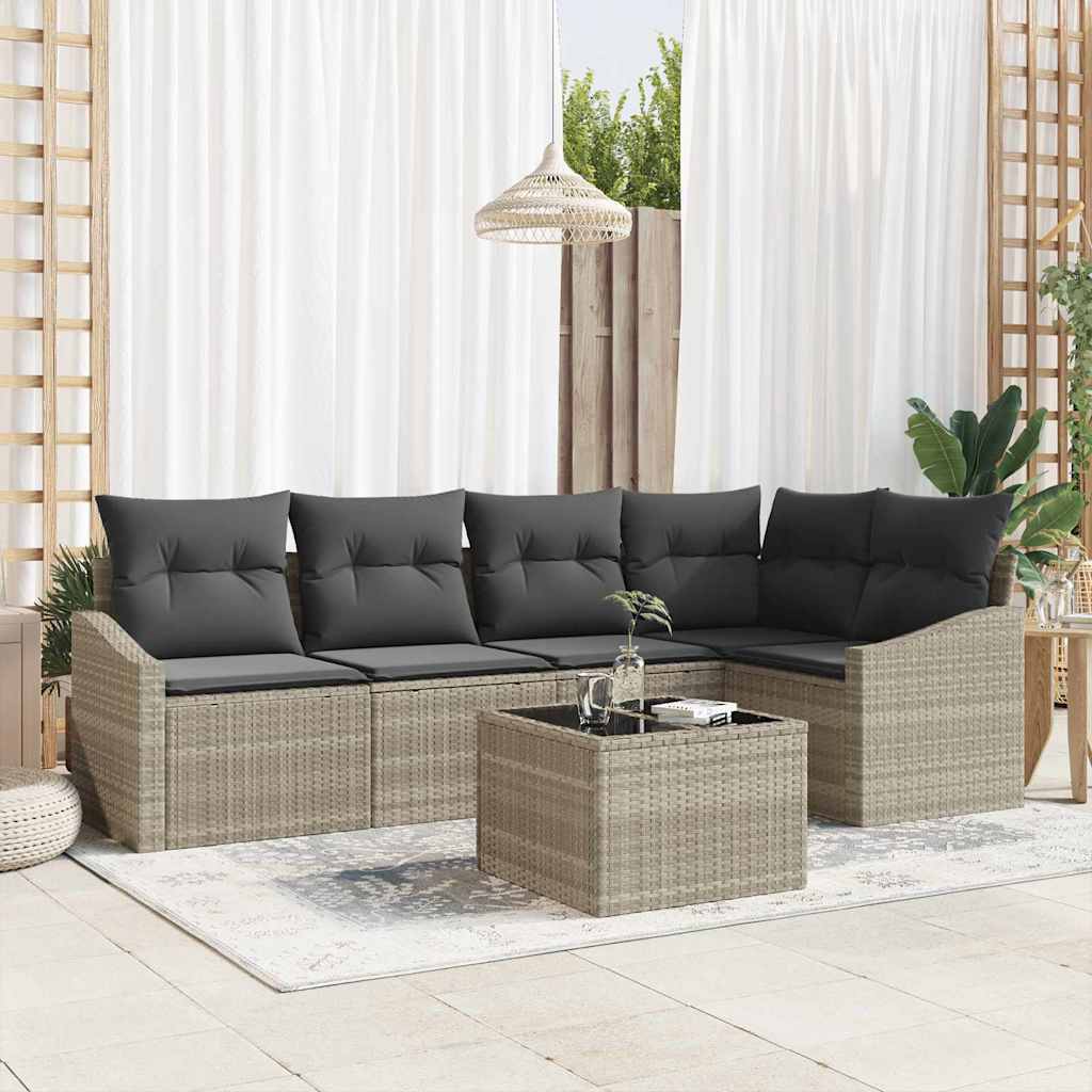 Ensemble de Canapés avec coussin 6 pcs Gris clair polyrotin