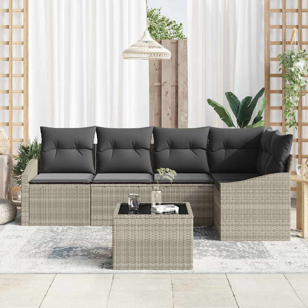 Ensemble de Canapés avec coussin 6 pcs Gris clair polyrotin
