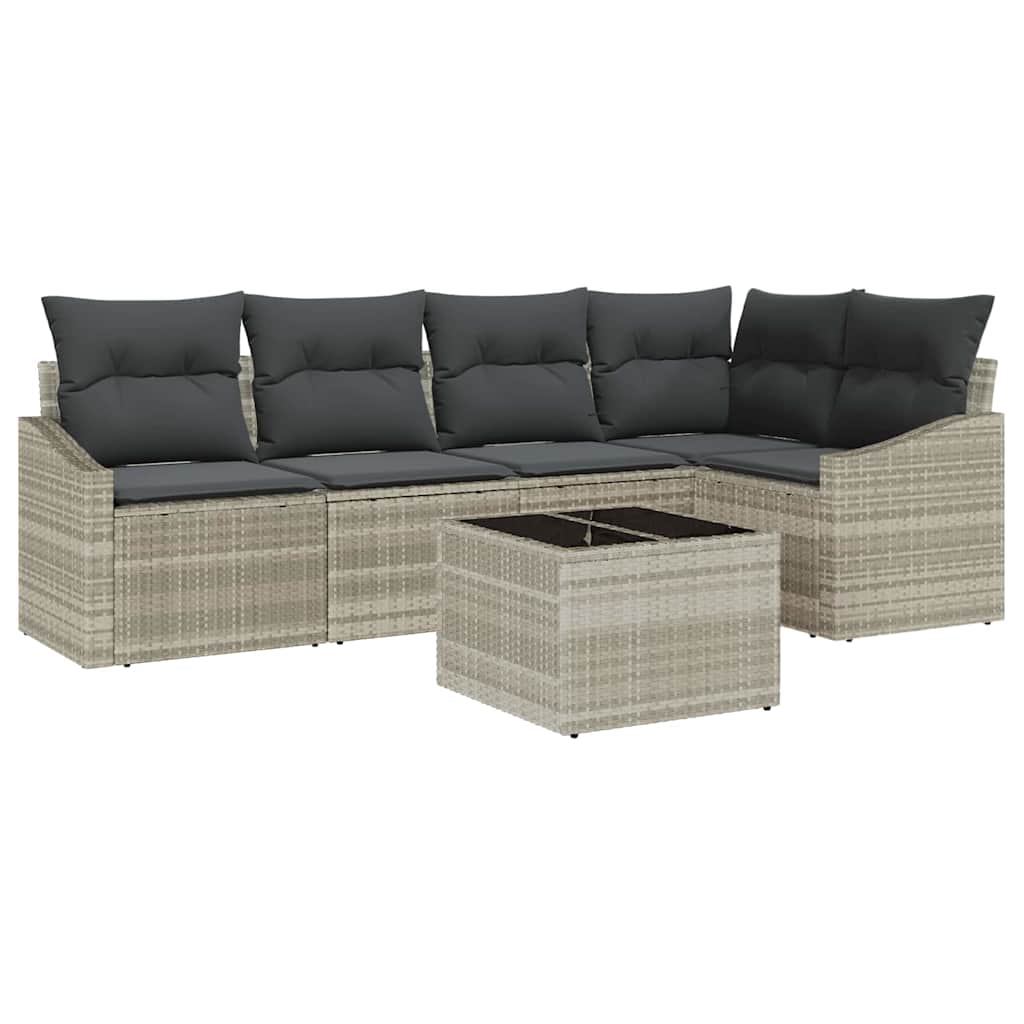 Ensemble de Canapés avec coussin 6 pcs Gris clair polyrotin