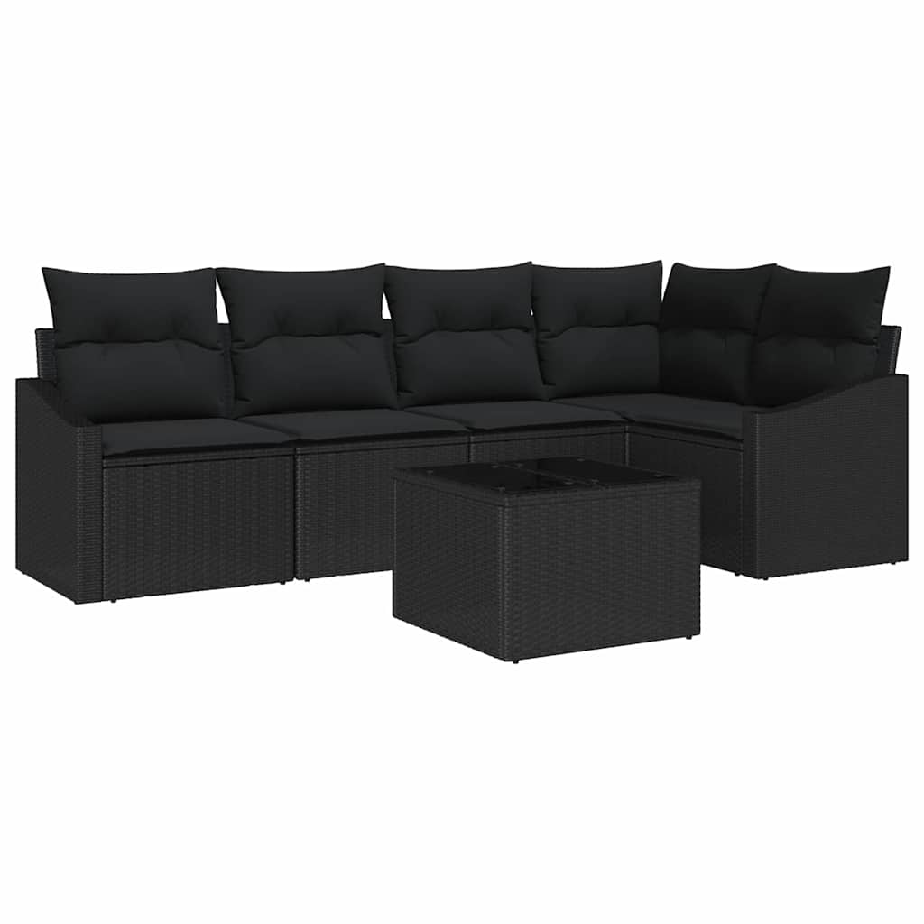Ensemble de Canapés avec coussin 6 pcs Noir polyrotin