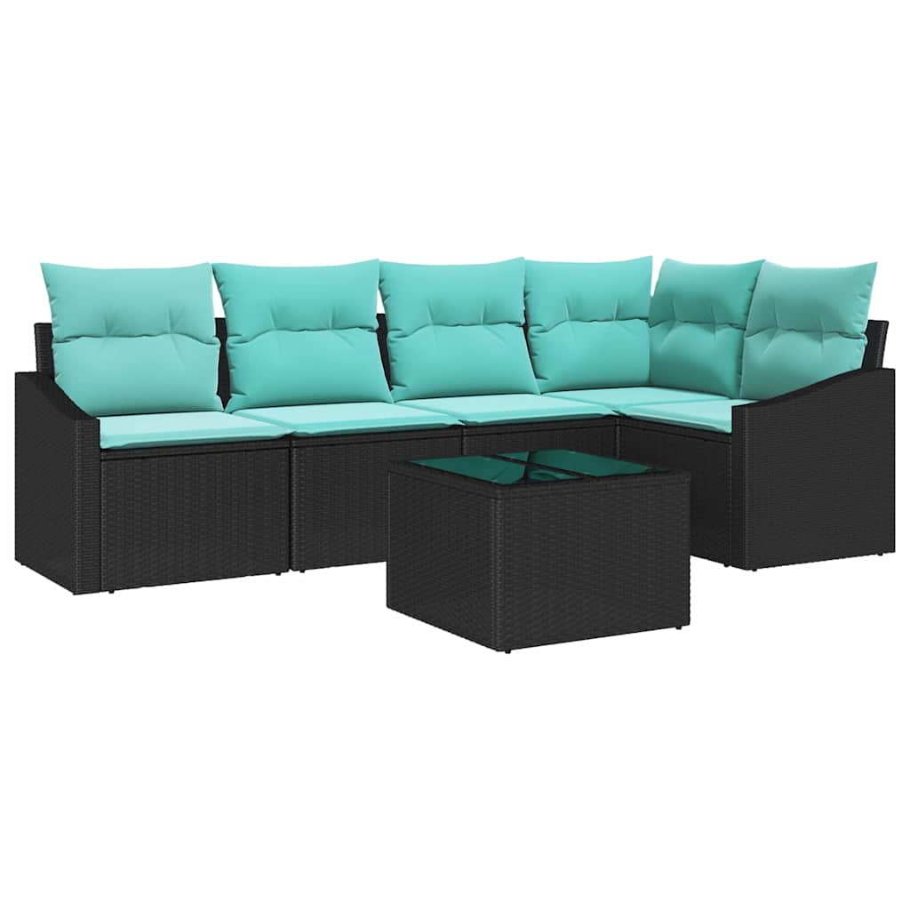 Ensemble de Canapés avec coussin 6 pcs Noir polyrotin