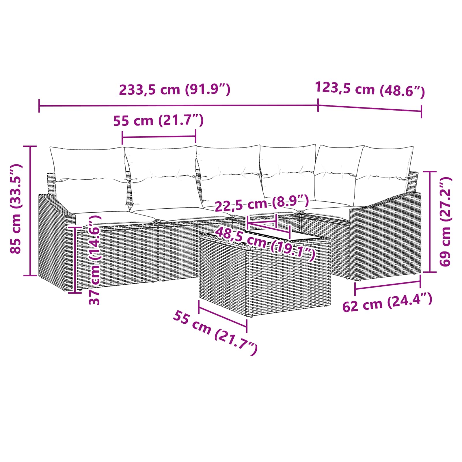 Ensemble de Canapés avec coussin 6 pcs Noir polyrotin