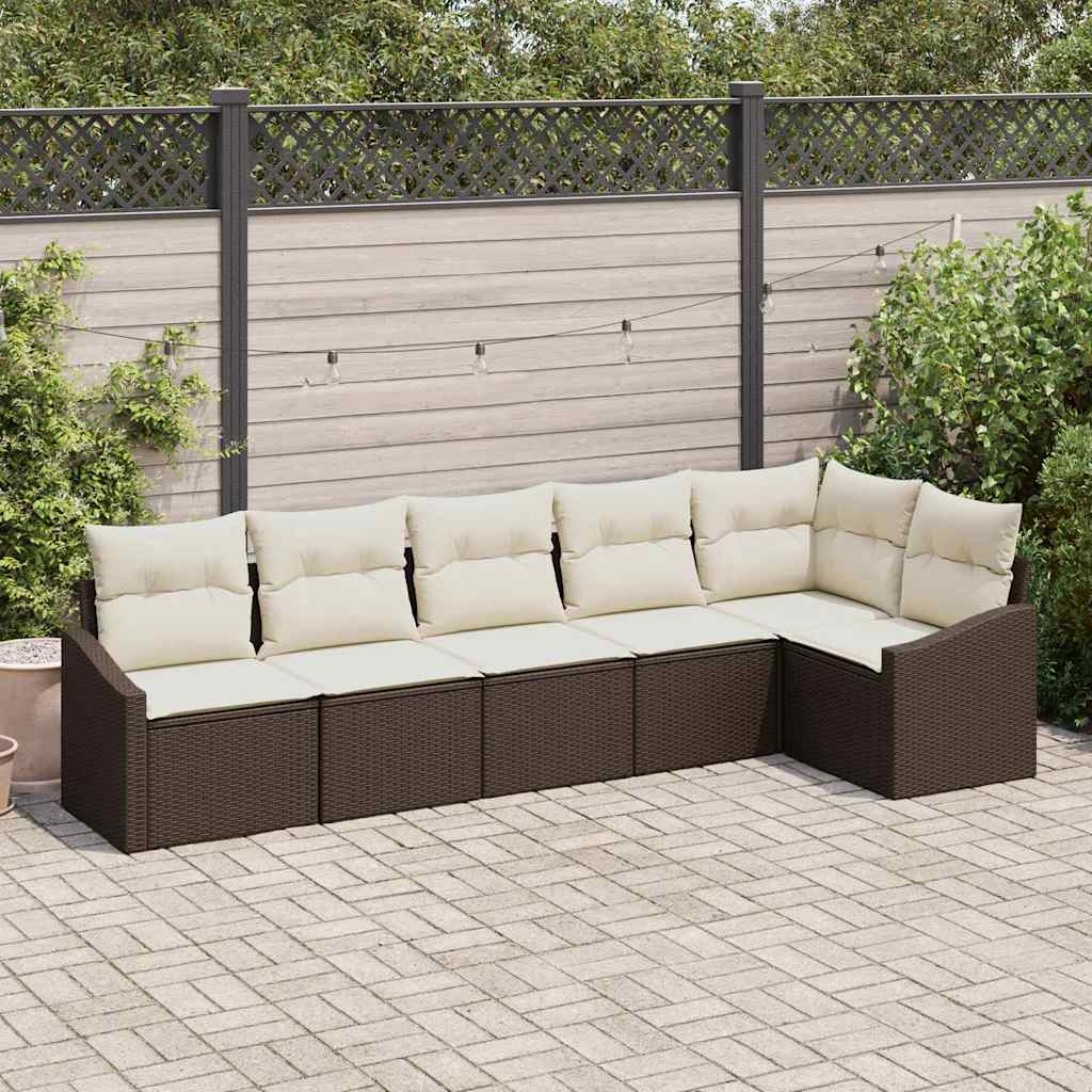 Ensemble de Canapés avec coussin 6 pcs Marron polyrotin