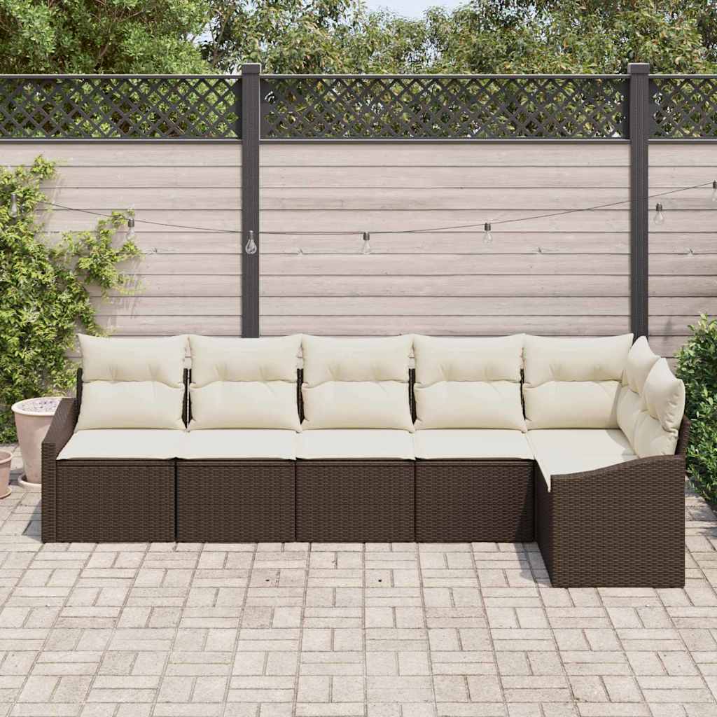 Ensemble de Canapés avec coussin 6 pcs Marron polyrotin